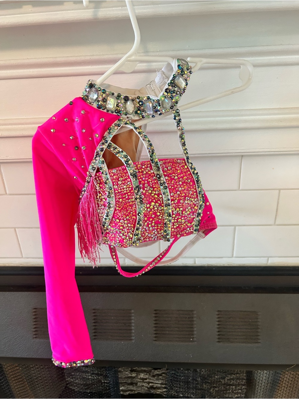 Hot Pink Jeweled Dance Top with Fringe - Picture 4 of 6
